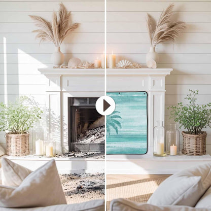 Magnetic Fireplace Cover Beige Summer Palm Tree Fireplace Screen Decorative Tropical Leaves Plant Insulation Fireplace Blocker Save Energy Fireplace Draft Stopper Covers for Living Room 45x34 Inch