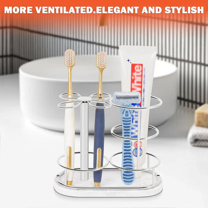 Toothbrush Holder Stand for Bathroom, Metal Toothbrush Organizer with Marble Base, Toothbrush Storage Collection for Family, Suitable for Home Hotel Countertop Vanity (Small, Matte Black)