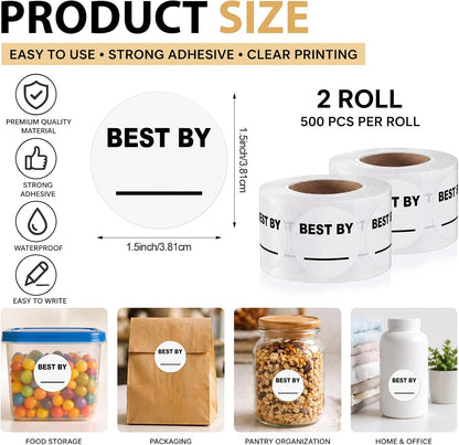 1000 Pcs Expiration Date Stickers - 1.5 Inch Small Food Labels for Marking Organizing Inventory, Food Container or Storage