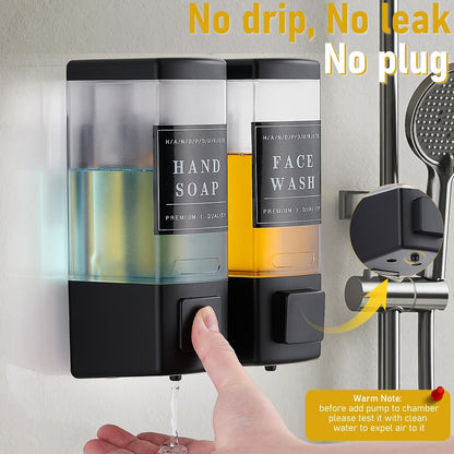 Pollock Shampoo and Conditioner Dispenser,Black 3 Chamber * 500ML | Shower Soap Dispenser Wall Mounted, Body Wash Dispenser No Drill,Refillable Shower Dispenser for Bathroom,Hotel,Public Place