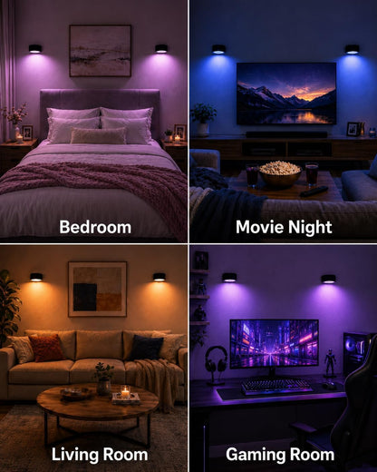 LED Wall Mounted Lights, Rechargeable Wall Sconces, 3 Color Temps, Remote & Touch, 360° Rotating and Dimmable for Bedroom, Bedside & Reading (Black, 2 Pack)