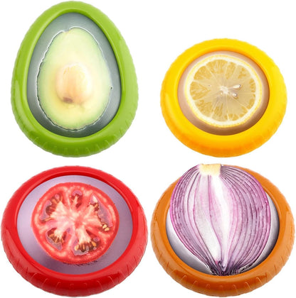 Set of 4 Reusable Fruit and Veggie Savers - Ideal for Avocados, Lemons,Tomatoes, Garlic, Onions, and More