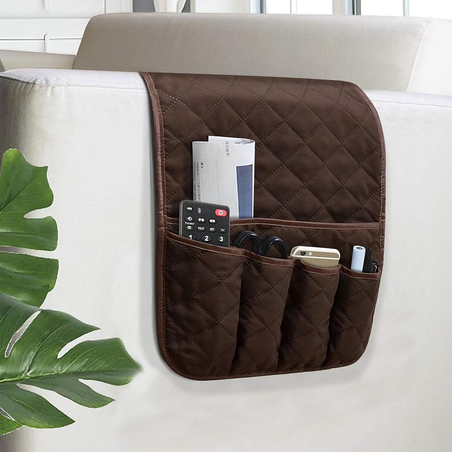Armchair Caddy for Recliner, Non Slip Sofa Arm Organizer, Sage Green | 5-Pocket Recliner Armrest Organizer, Couch Side Storage Holder for Remotes, Cell Phone, Magazines & Tablets, Machine Washable