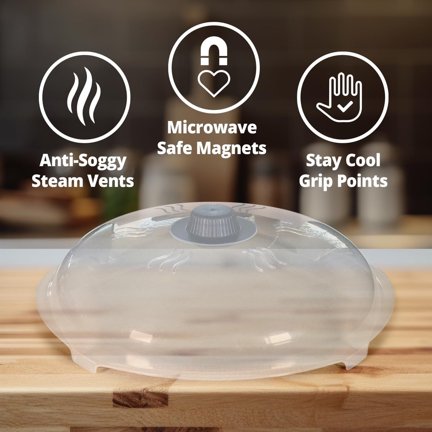 HOVER COVER Magnetic Microwave Splatter Cover for Food, 12-Inch - Black | Highest Power Magnetic Grip, BPA-Free Food Lid, Upgraded Handle, Vented Plate Guard, Dishwasher Safe, Space-Saving Storage