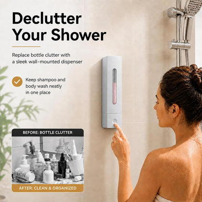Shampoo and Conditioner Dispenser - Wall-Mounted 3-Chamber Shower Soap Dispenser, No-Drill, 1200ML Capacity, for Bathroom & Hotel