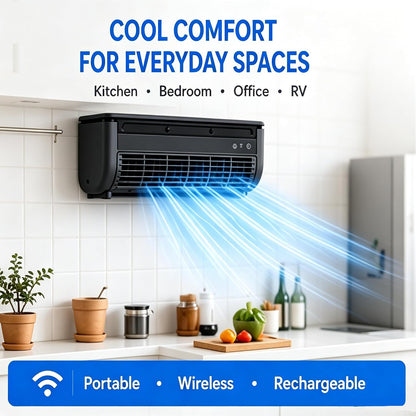 Portable Wireless Wall Air Conditioner Fan, Table & Wall Mounted Cooling Mist Fan with 3 Modes, Semiconductor Rechargeable AC Fan with Remote for Kitchen Office Indoor