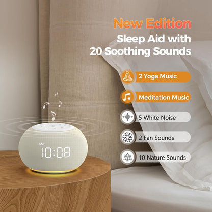 REACHER Auto Dimmable Sound Machine Alarm Clock with Night Light for Girls