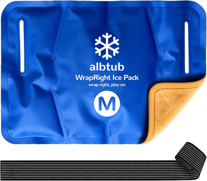 WrapRight Large Ice Pack for Injuries Reusable with Bandage for Knee | Hands-free Cold Therapy, 10"×16" L-Size for Ankle, Leg, Shoulder, Back, Flexible Gel, Dual-sided for Sensitive Skin