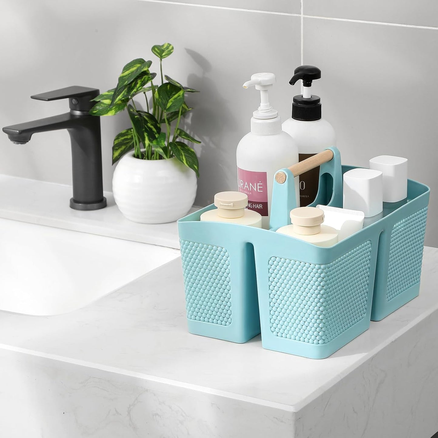 rejomiik Plastic Shower Caddy, Portable Shower Basket with Handle, Cream | Cleaning Caddy Organizer for Bathroom, College Dorm Room Essentials, Storage Tote
