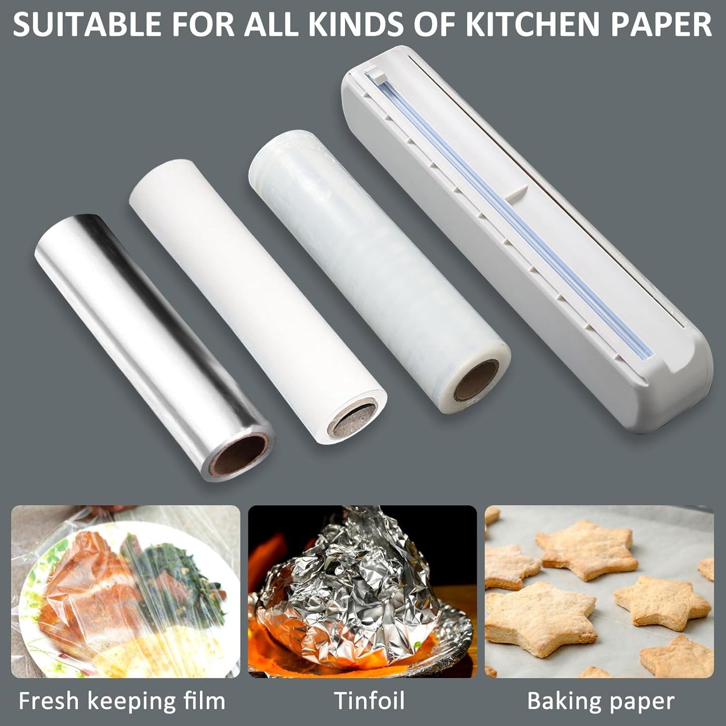 Plastic Wrap Dispenser With Cutter, Reusable Cling Film Dispenser, Cling Wrap Dispenser With Slide Cutter, Also For Aluminum Foil, Tin Foil, Baking Paper (L)