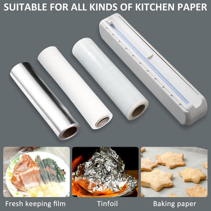 Plastic Wrap Dispenser With Cutter, Reusable Cling Film Dispenser, Cling Wrap Dispenser With Slide Cutter, Also For Aluminum Foil, Tin Foil, Baking Paper (L)