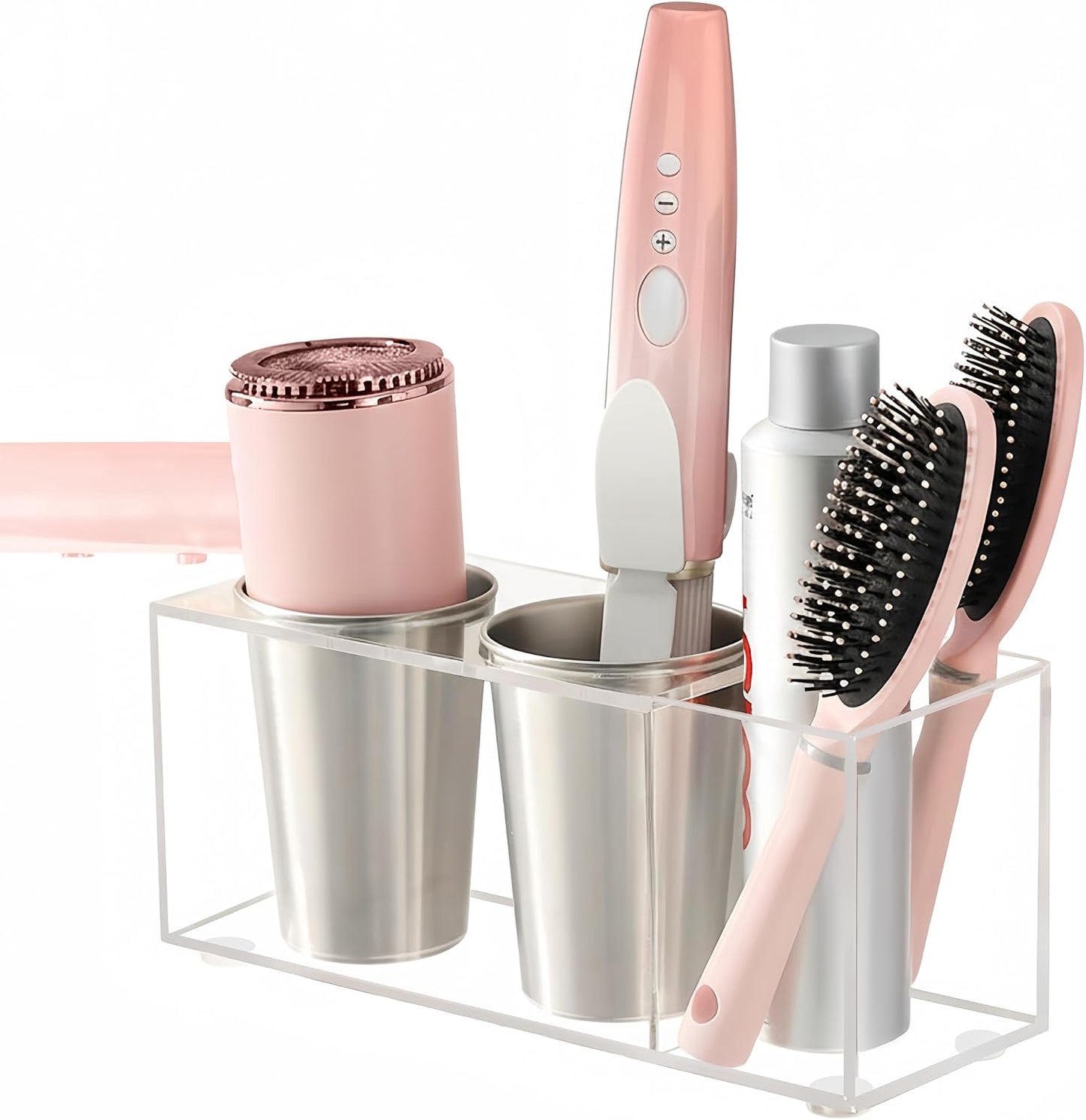 Hot Tools Organizer, Hair Tool Organizer Wall Mount Aluminum Alloy, Space-Saving Curling Iron Holder for Vanity & Bathroom with Stainless Steel Cups White CHOCHOYAH