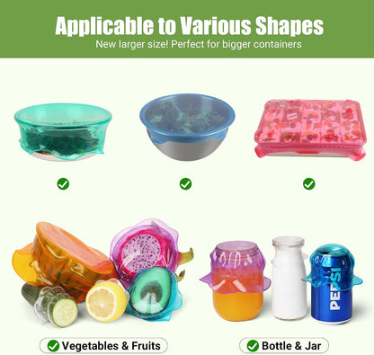 Silicone Stretch Lids for Food Storage in Fridge, Reusable Elastic Bowl Covers for Cup, Cans, Jars, Round & Rectangle Container, Food Grade Silicone Microwave Food Cover, Heat-Resistant, 6PCS