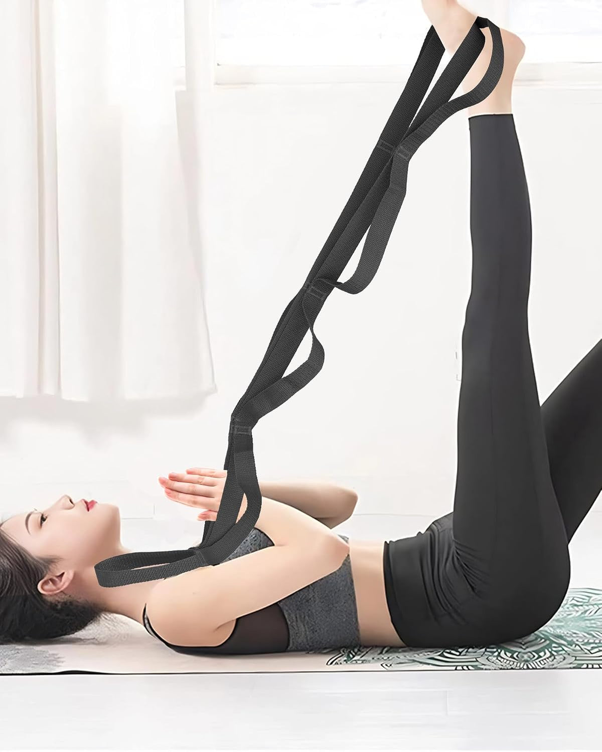 10 Loop Yoga Stretching Strap for Physical Therapy - Non-Elastic Exercise Band for Pilates, Yoga, Stretching for Women & Men