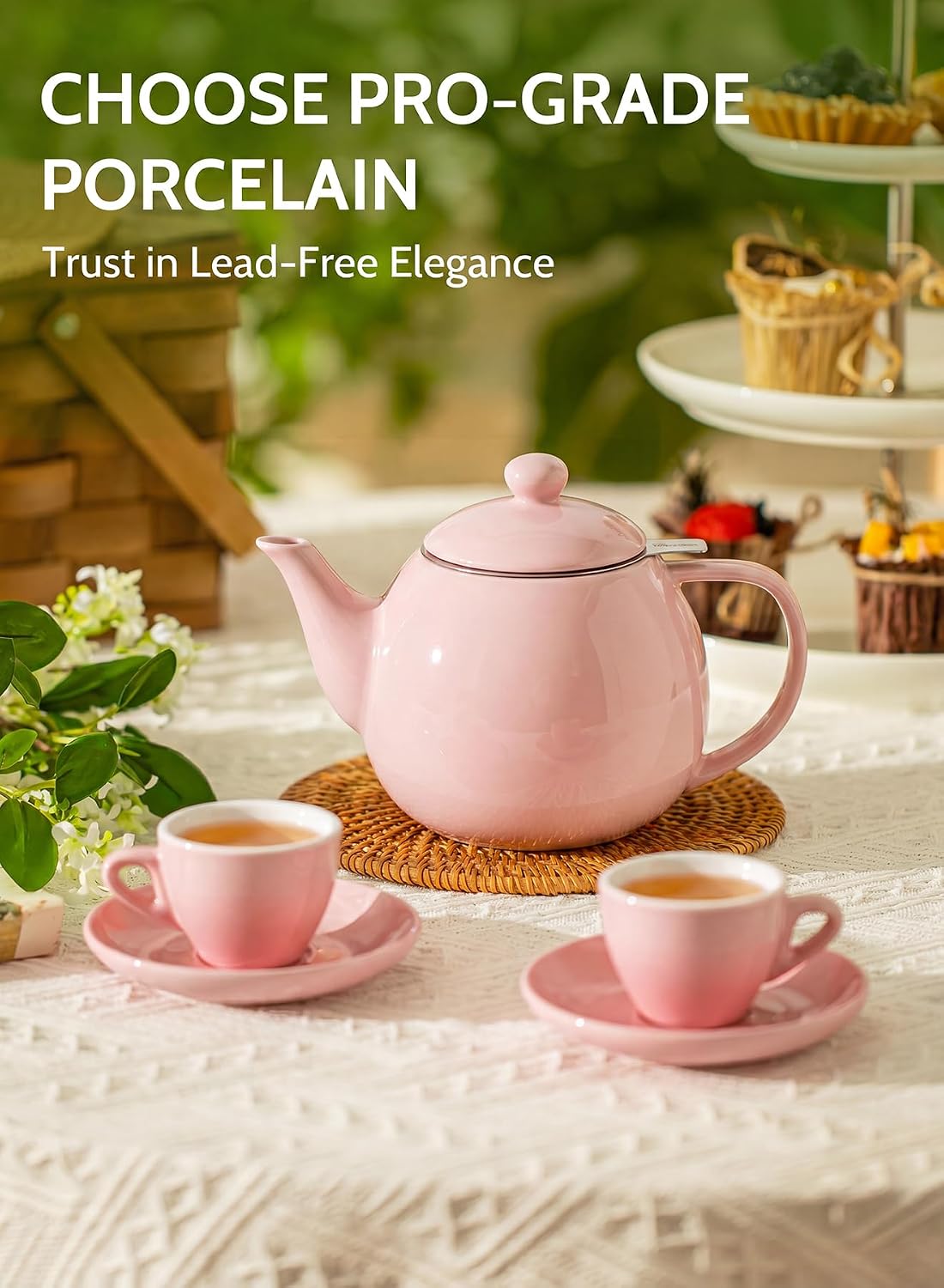 Sweese Teapots for Tea, 27 oz Porcelain Tea pot with Removable Stainless Steel Infuser, Tea Pots for Loose Tea - White