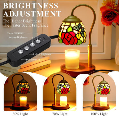Candle Warmer Lamp - Electric Candle Lamps Timer Dimmer, Sunflower Tiffany Style Stained Glass Candle Warming Lamp Compatible with Jar Candles Valentine Birthday Gifts for Mom Friend Wax Melt Warmer
