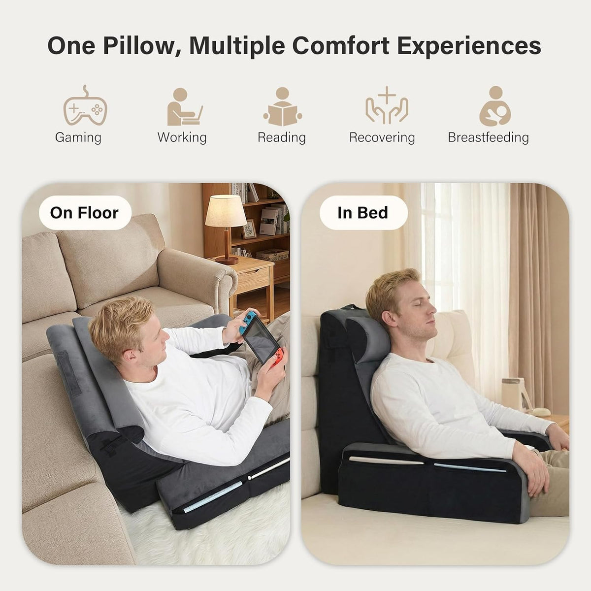 Vekkia 21" Reading Pillow for Bed with XL Side Pockets for Adult