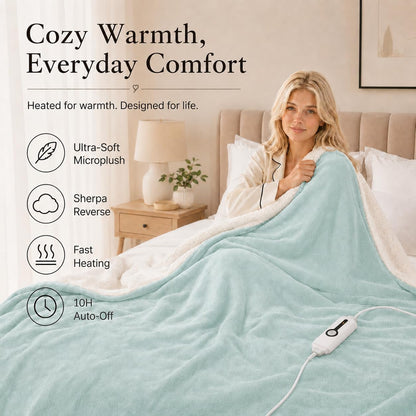 Electric Heated Blanket Full Size 72"x84" – Light Gray | ETL for Safe Overnight, 4 Heat Settings & 10H Auto Off, Dual-Sided Microplush Sherpa for Home Night, Machine washable