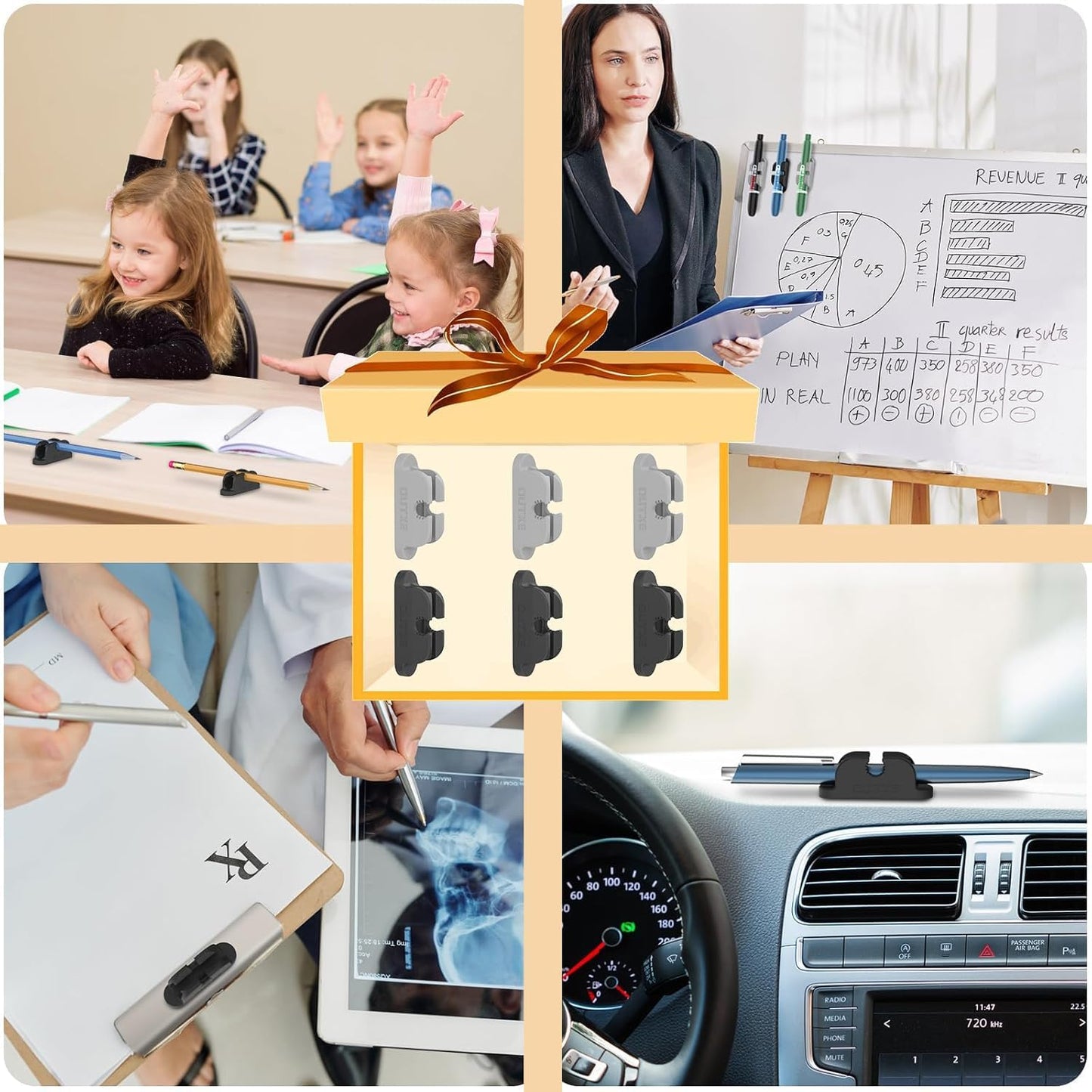 OUTXE 6-Pack Magnetic & Adhesive Pen Holder with Dual Slots - Easy Organize & Access Pencil, Pen, Marker- Perfect for Desk, Wall, Refrigerator, Whiteboard, Clipboard | Easy Organize & Access Pencil, Pen, Marker- Perfect for Desk, Wall, Refrigerator,