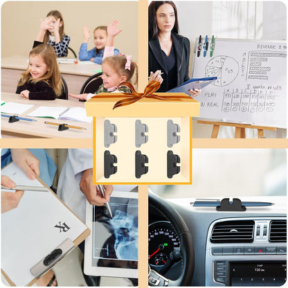 OUTXE 6-Pack Magnetic & Adhesive Pen Holder with Dual Slots - Easy Organize & Access Pencil, Pen, Marker- Perfect for Desk, Wall, Refrigerator, Whiteboard, Clipboard | Easy Organize & Access Pencil, Pen, Marker- Perfect for Desk, Wall, Refrigerator,