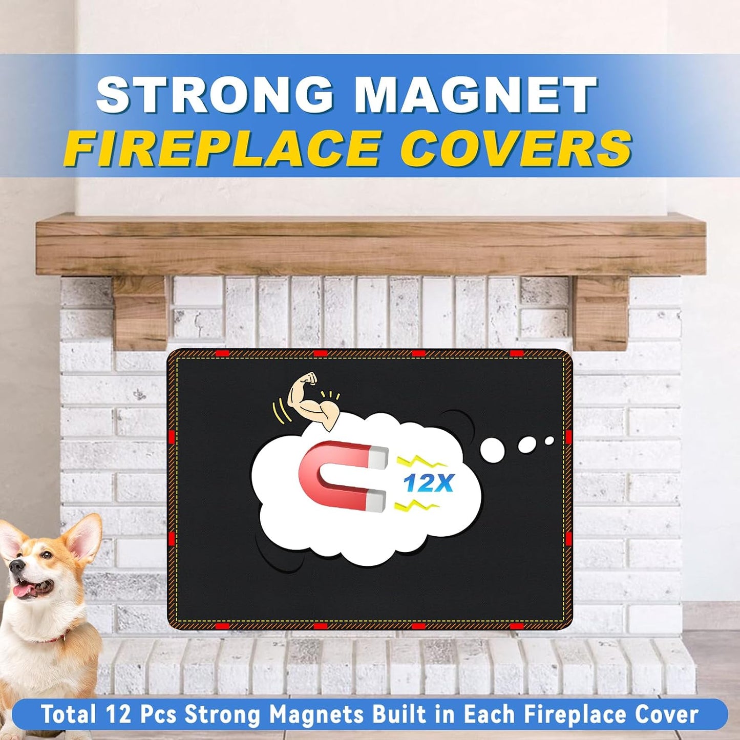 Fireplace Cover, Draft Stopper for Brick Fireplace, Fireplace Flue Blocker, Indoor Fireplace Blanket for Heat Loss, Winter and Summer, Black, 36x20 Inches
