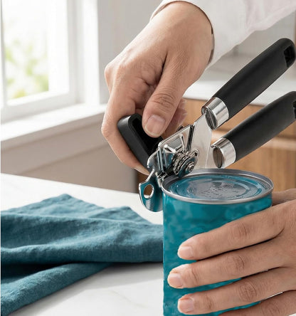 Heavy Duty Manual Can Opener, Stainless Steel, Black | 2-In-1 Can & Bottle Opener, Smooth Edge Sharp Cutting, Soft Oversized Handle, Easy Clean, Multifunctional Kitchen Tool