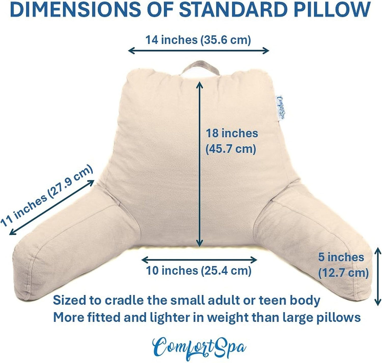 Reading Pillow for Bed with Arms Pockets for Adults, Large Grey | Bed Pillow for Sitting Up for Nursing, Breast Feeding, Bedrest or Relief from GERD or Heartburn; Removable, Washable Cover