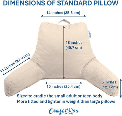 Reading Pillow for Bed with Arms Pockets for Adults, Large Grey | Bed Pillow for Sitting Up for Nursing, Breast Feeding, Bedrest or Relief from GERD or Heartburn; Removable, Washable Cover