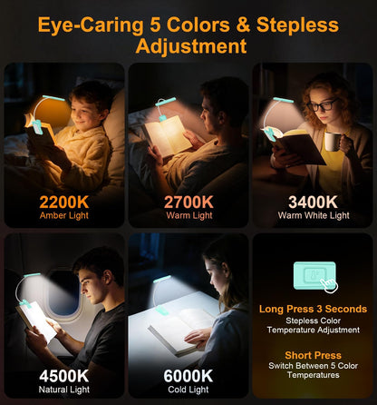 Gritin 2026 Gen 2 Book Light for Reading- 32 Eye Caring Full Spectrum LED | 5 Colors & 5 Brightness, Adjustable Wide/Narrow Beam, Upgrade 1500mAh Long-Lasting Rechargeable Clip on Light for Book Lovers