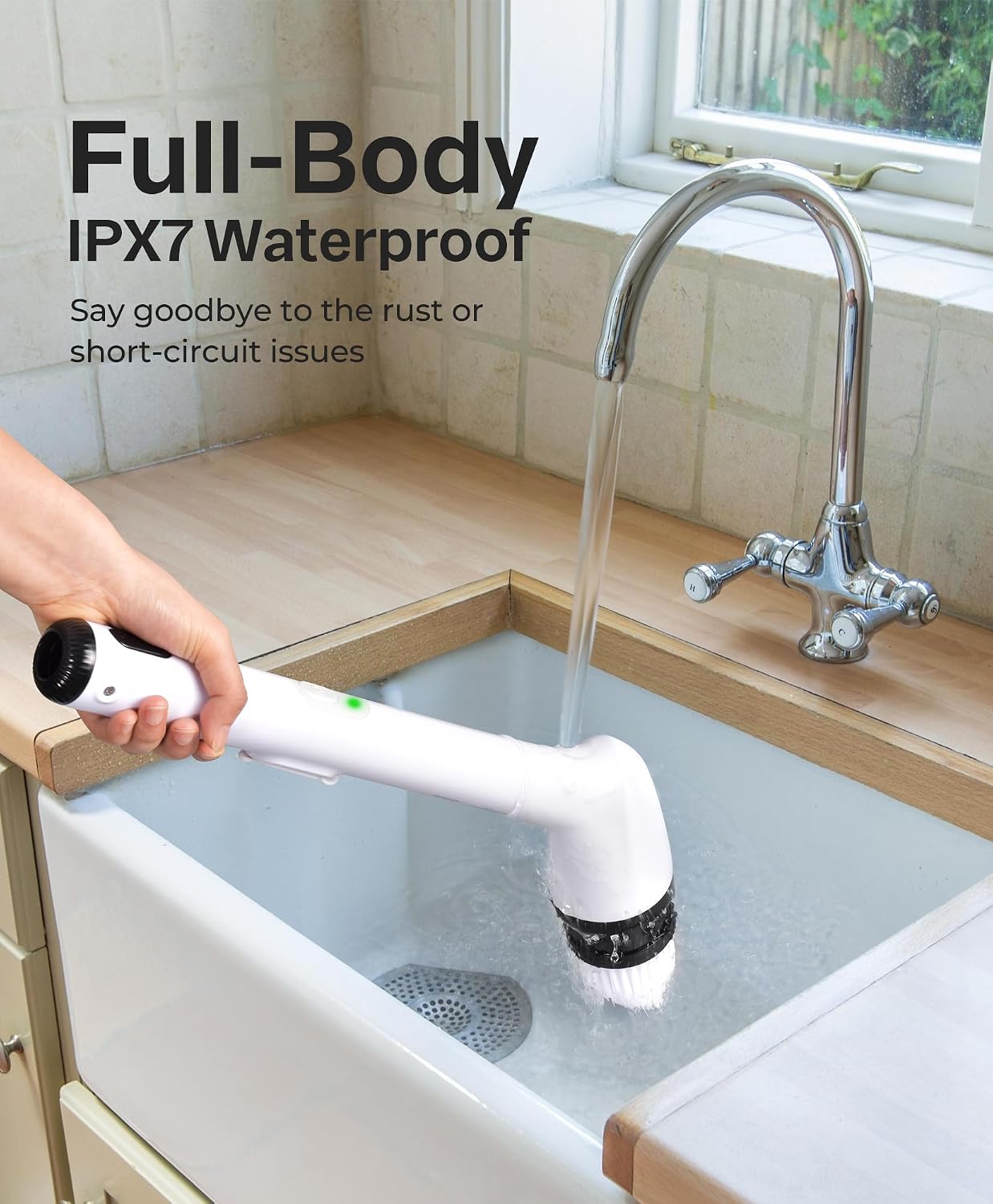 Electric Cleaning Brush, New Full-Body IPX7 Waterproof & 42inch Long Handle | Bathroom Cleaner Brush, Shower Scrubber, 3 Handle Lengths & 7 Heads Replacement, Cleaning Supplies for Tub Shower Tile Floor