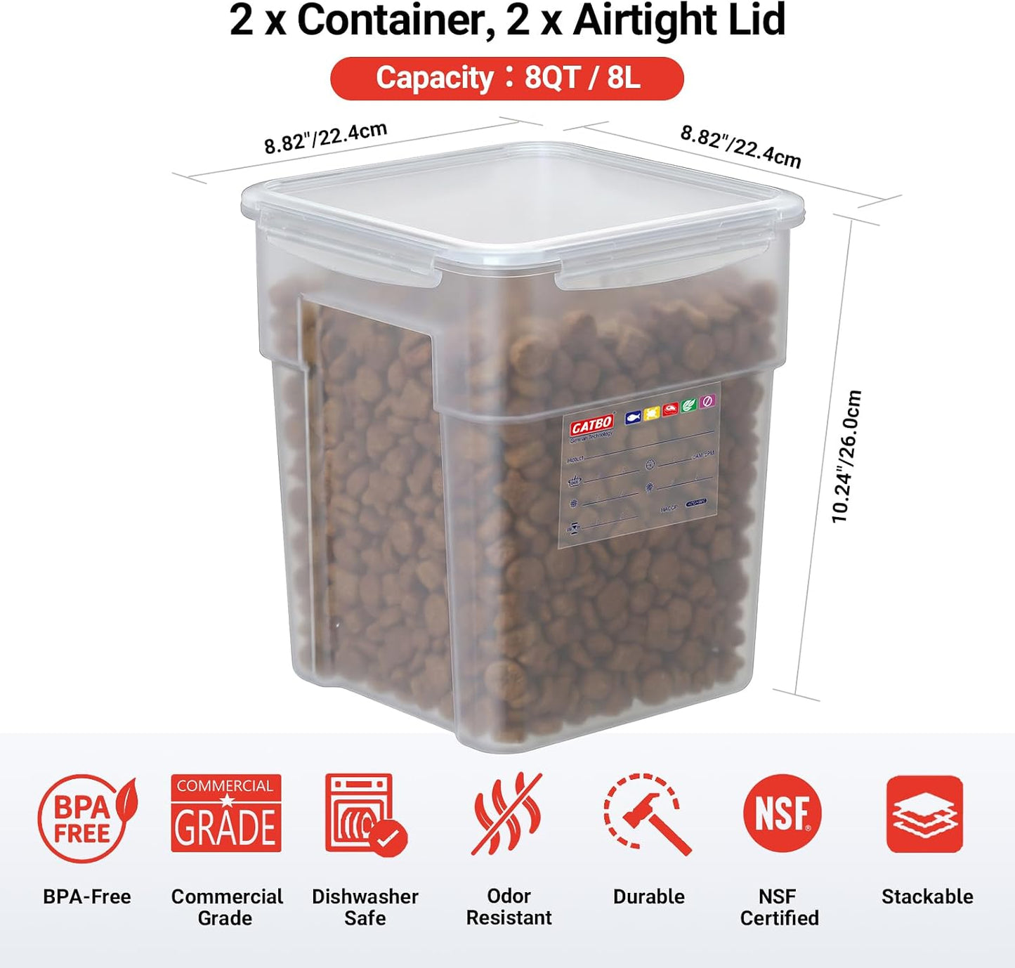 2 Pack 18 QT BPA-Free Translucent Polypropylene Airtight Food Storage Containers, Labeling Area, Stackable Bulk Storage for Flour, Rice, Sugar & Pet Food