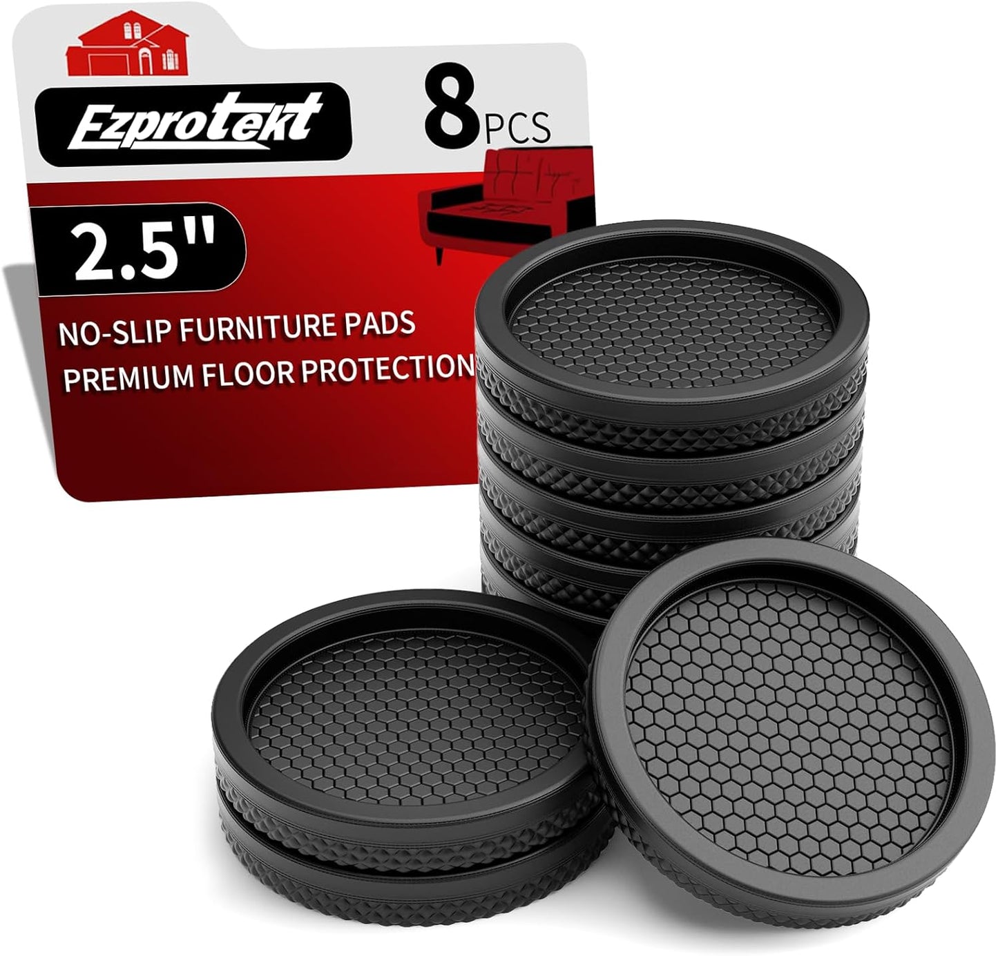 Ezprotekt Non Slip Furniture Pads, 12 Pcs 2" Anti Slip Rubber Caster Cups, No Slide Furniture Gripper, Anti Skid Furniture Coasters for Hardwood Floors, Furniture Stoppers to Prevent Sliding (Black)