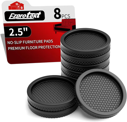 Ezprotekt Non Slip Furniture Pads, 12 Pcs 2" Anti Slip Rubber Caster Cups, No Slide Furniture Gripper, Anti Skid Furniture Coasters for Hardwood Floors, Furniture Stoppers to Prevent Sliding (Black)