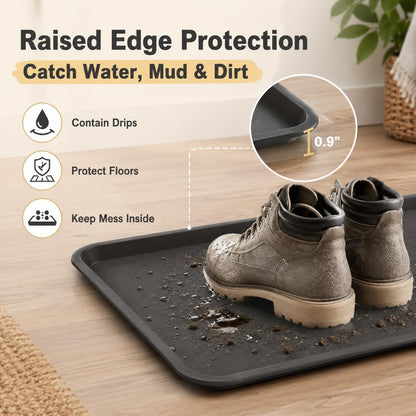 4 Pack 16 x 12 Inch Boot Trays for Entryway, Waterproof Shoe Mat Tray with Raised Edge, Outdoor Multi-Purpose Shoe Tray for Boots Shoes Garden Pets-Dark Gray