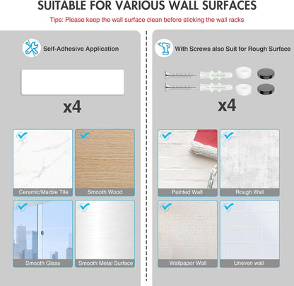 homeasy Wall Mount Mop and Broom Holder, Heavy Duty Stainless Steel Organizer Rack with Hooks | 2-Pack, 2-in-1 No Drill & Screw Installation, Silver