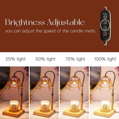 Candeldo Candle Warmer Lamp with Timer, Gold Flower Glass Shade