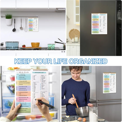 Weekly Meal Planner Notebook 8.5x11”, 50 Sheets Weekly Meal Planner Magnetic, Double Helix Meal Planner and Grocery List, Wall-Mountable Menu Planner for Fridge Notepad for Daily & Plan