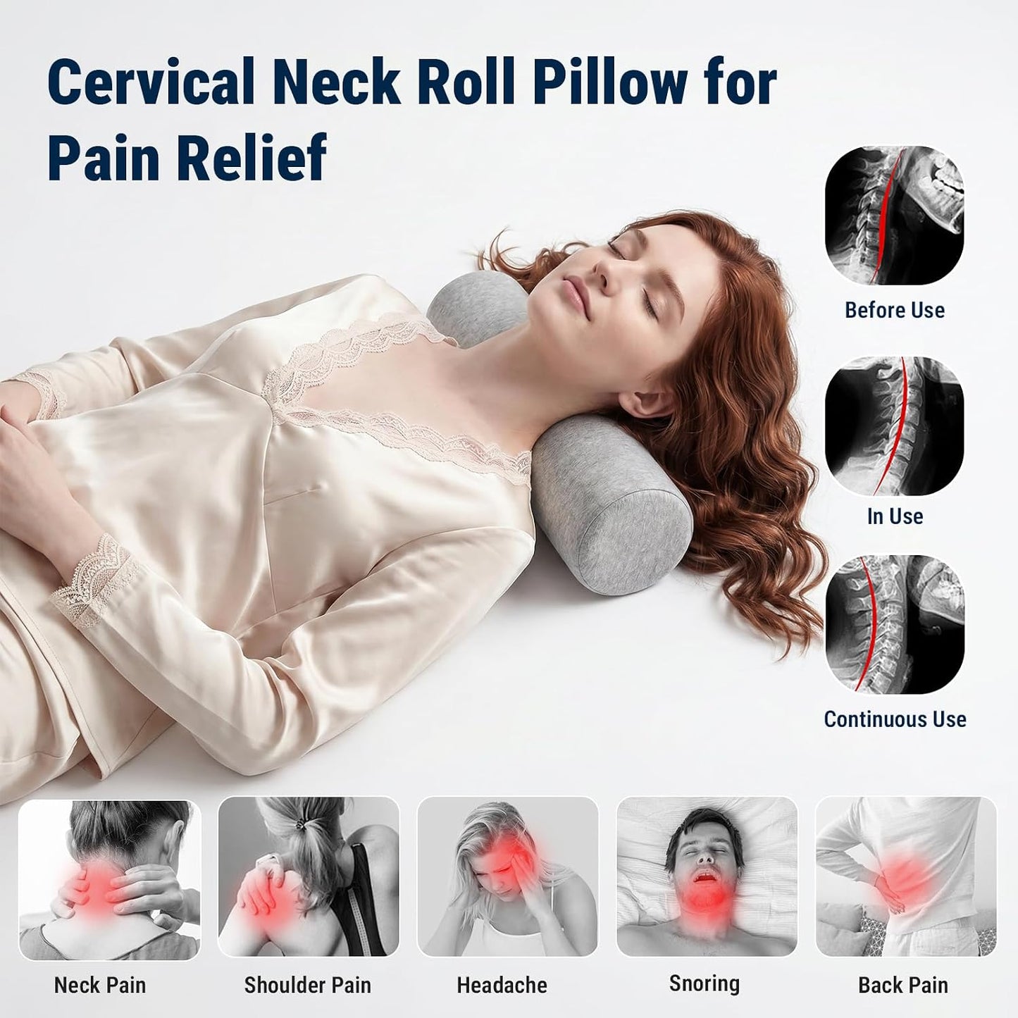Neck Roll Pillow for Neck Pain Relief - Memory Foam Neck Support Pillow for Bed | Round Neck Pillow for Sleeping, 15.7 * 6 * 6 inch (Cool-Blue)