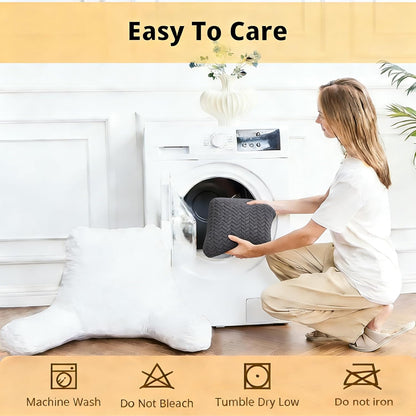 Black Bed Reading Pillow for Adults, Memory Foam Backrest Pillow with Armrests for Sitting Up in Bed, Back & Arm Support, Removable Washable Pillowcase for Sofa Seats