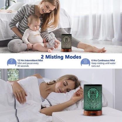 EQUSUPRO Essential Oil Diffuser 150ml Black Metal Aromatherapy Oil Diffuser Ultrasonic Cool Mist Diffuser with Auto Shut-Off Protection,7 Colors Changed LED for Home Office SPA Yoga