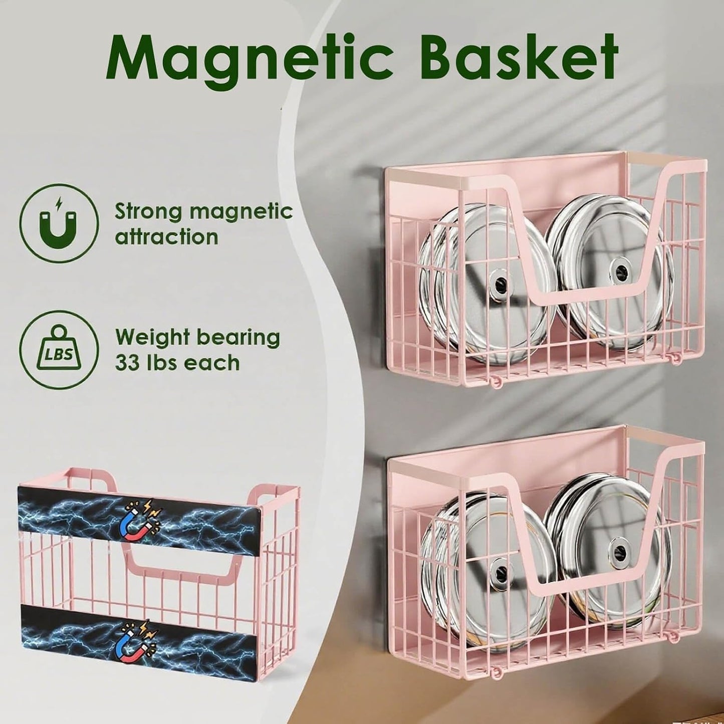 Magnetic Shelf for Fridge, Fruit Basket Magnet Shelves with 2 Hooks | Potato and Onion Storage Bins, Black Magnetic Organizer Side of Fridge Storage, Magnetic Spice Rack for Refrigerator Kitchen