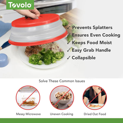 Tovolo Microwave Splatter Cover for Food, Large (Charcoal) - Collapsible & Vented Silicone Splatter Guard Lid - Microwave Plate & Dish Cover with Handle - BPA-Free Kitchen Gadget for Meal Prep