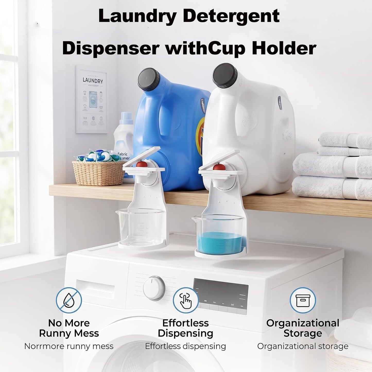 2 Pack Laundry Detergent Dispenser Cup Holder, Nozzle Button，Easily No More runny or Messy Laundry Detergent, Laundry Cup Holder and drip Tray Room Organization and Storage