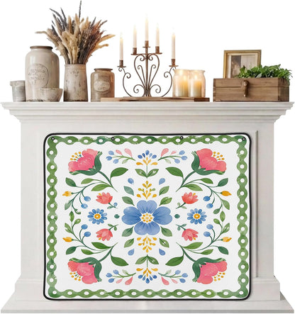 Magnetic Fireplace Cover Bird Branches Fireplace Screen Decorative Green Leaves Frame Insulation Fireplace Blocker Blanket Save Energy Fireplace Draft Stopper Covers for Living Room 45x34 Inch