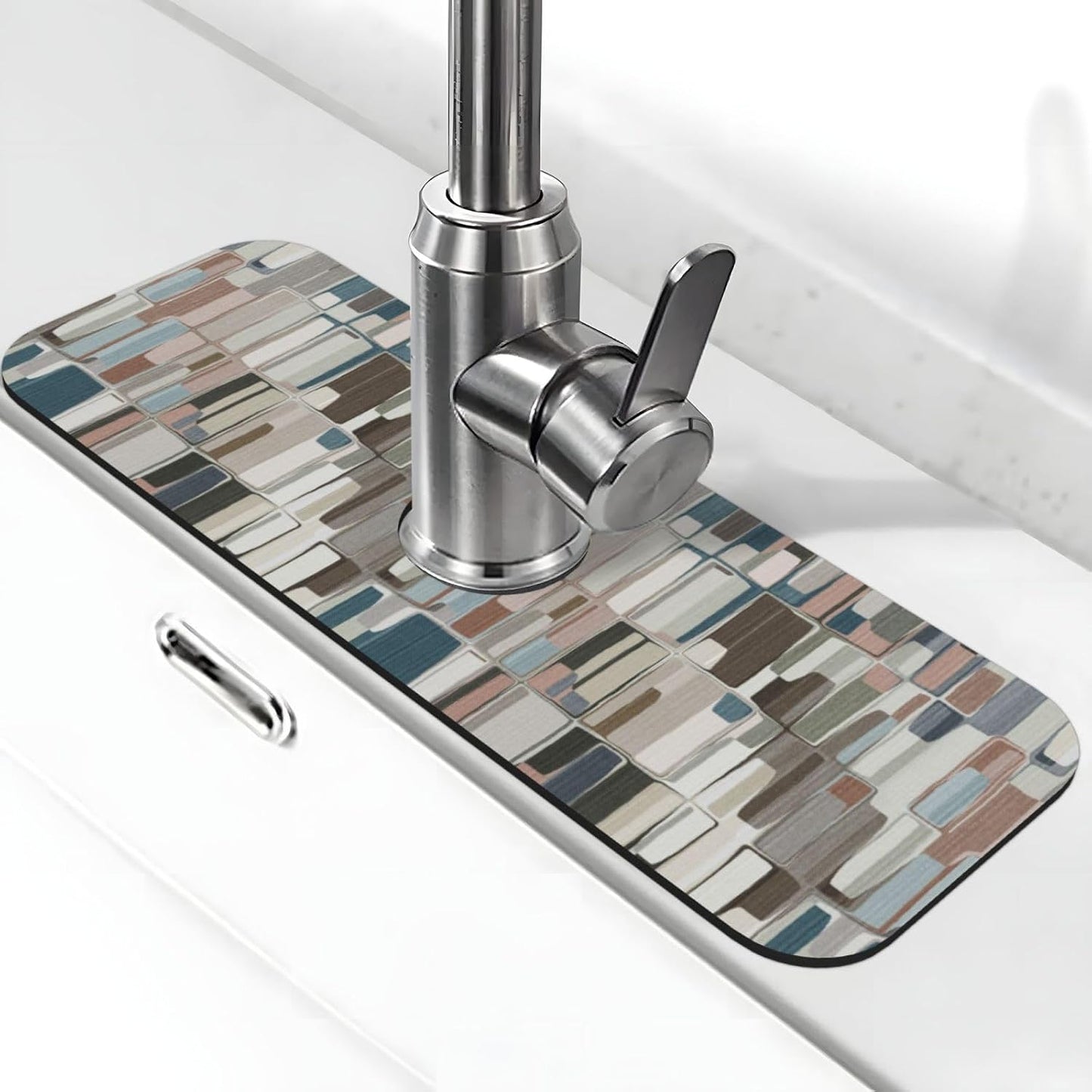 Abstract Flower Blooming Floral Watercolor Kitchen Sink Splash Guard Faucet Mat Super Absorbent Fast Drying Mat Sink Gadgets-Fast Drying Pad Sink Mat For Kitchen Bathroom (15" X 5.5" )