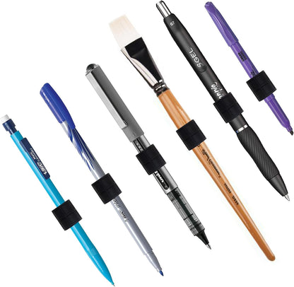 4 Pack Black Strong Magnetic Pen Pencil Holder for Fridge Whiteboard | Fits pens, pencils and markers up to 0.5in, with adhesive metal plates for lockers, cabinets, music stand and smooth surfaces