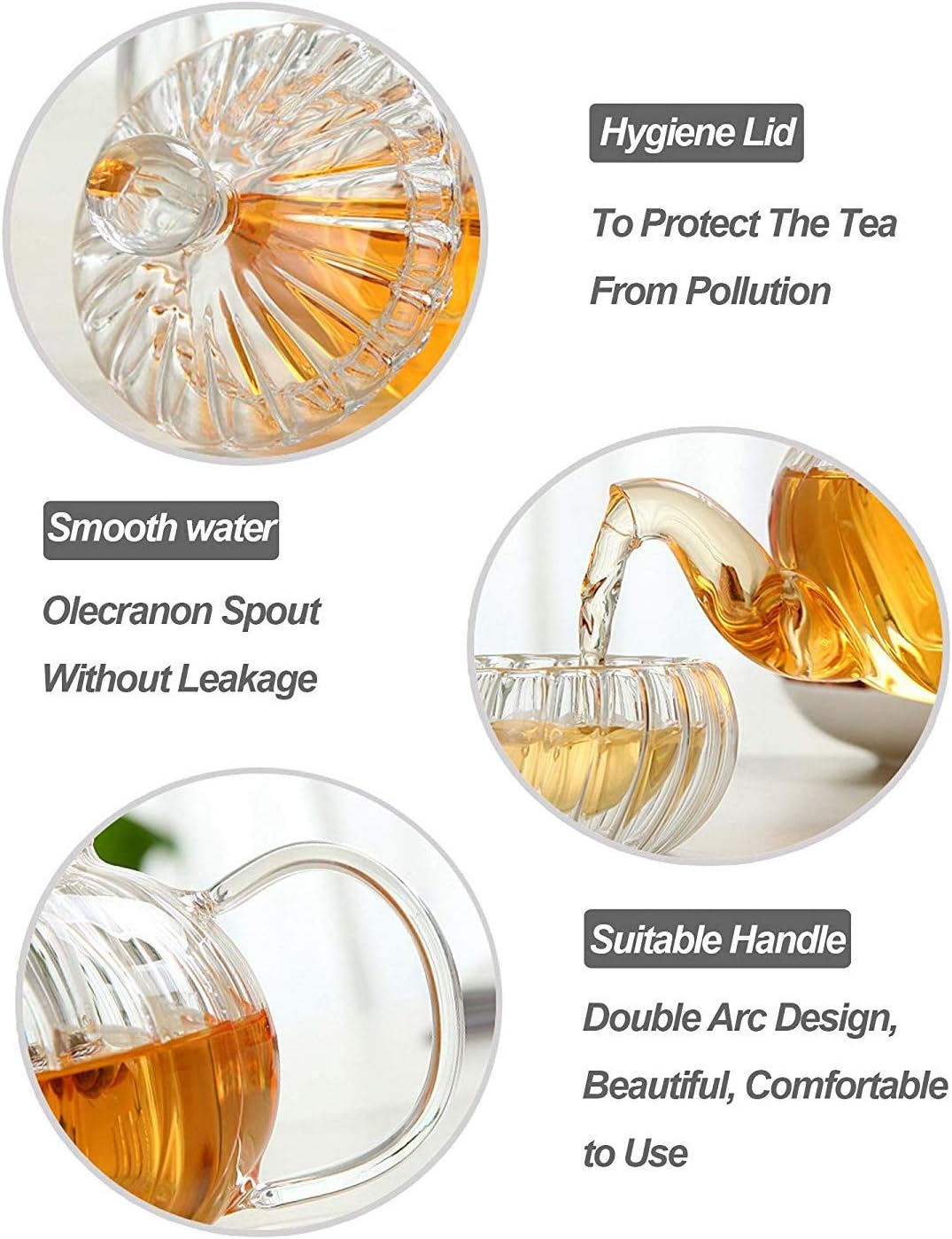 Glass Filtering Tea Maker Teapot with a Warmer and 6 Double-walled Tea Cups Set (Heating base, Standard)