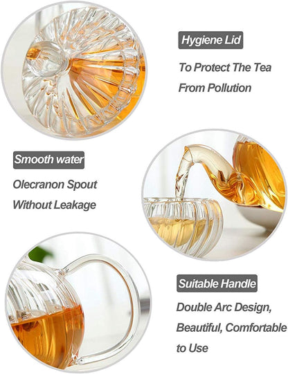 Glass Filtering Tea Maker Teapot with a Warmer and 6 Double-walled Tea Cups Set (Heating base, Standard)