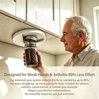 Under Cabinet Jar Opener for Seniors & Arthritis | One-Hand Operation, Auto-Fits 0.6-4.7"