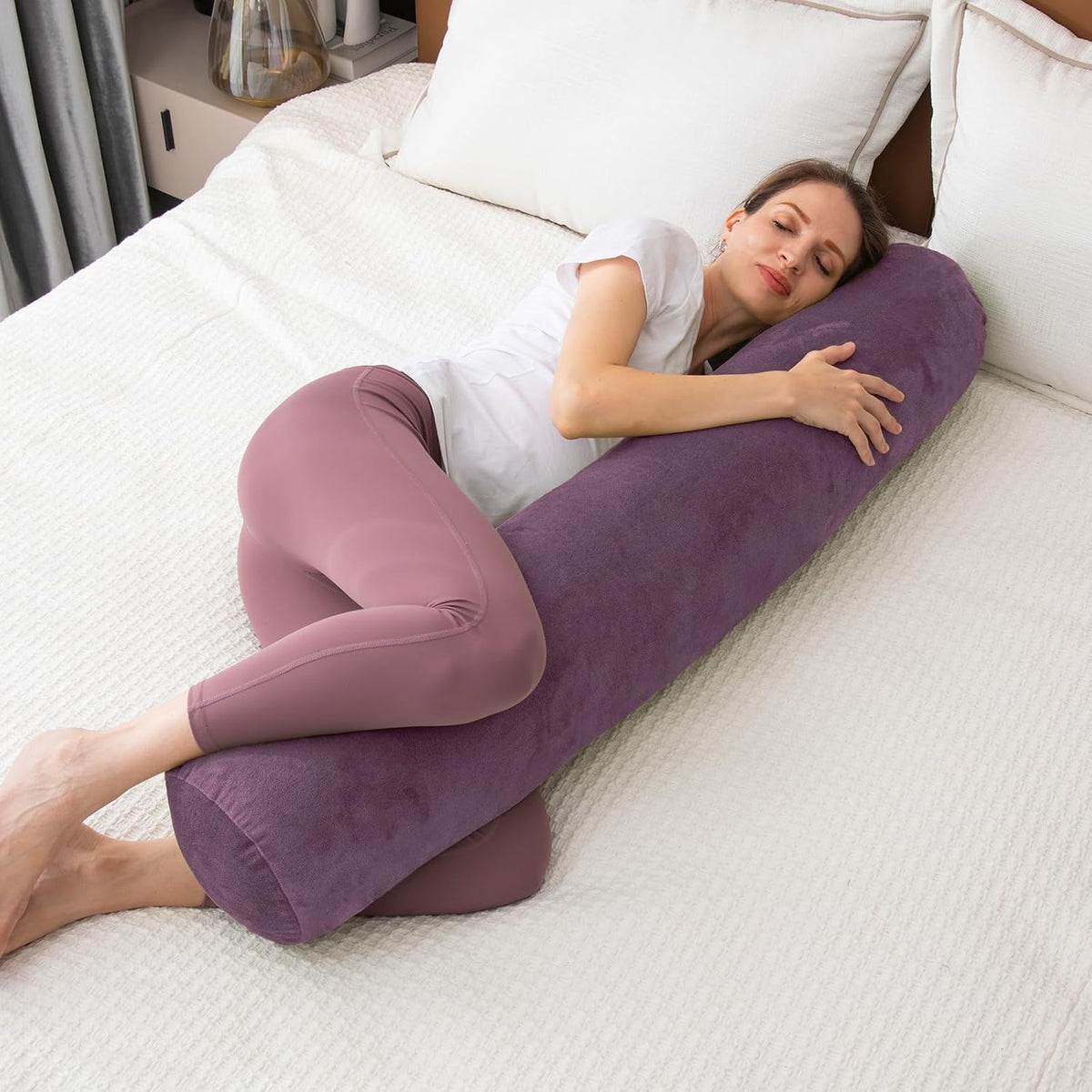 1 MIDDLE ONE Body Pillow for Adults, Bolster Pillow with Removable Velvet Cover, Long Round Cervical Roll Pillow, 35 x 7.87 Inches, Blue